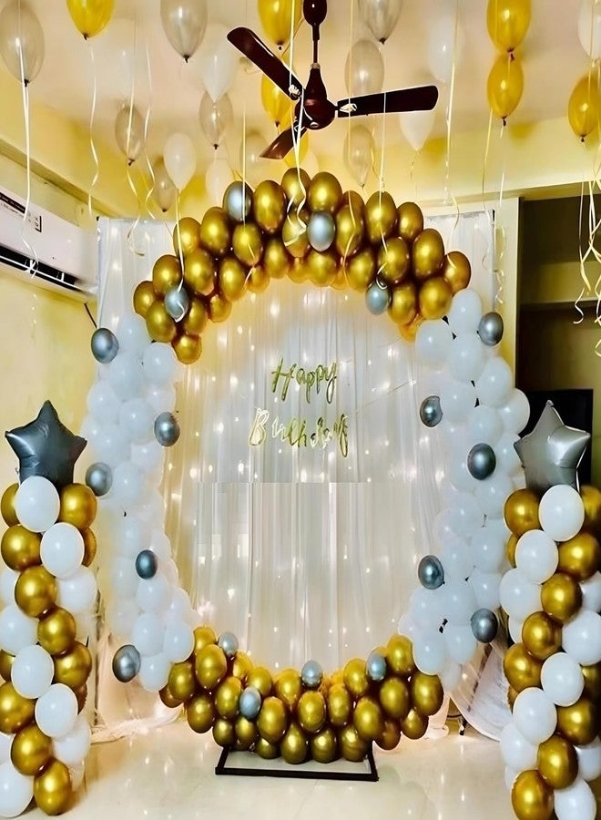 1iAM Happy Birthday Decoration Kit - 79 Pcs | Golden, White & Silver | Balloons, Banner, Net, LED Light, Ribbon, Arch Tape, Glue Dots - Party Decorations for Baby, Boys, Girls, Husband, Wife - Image 1